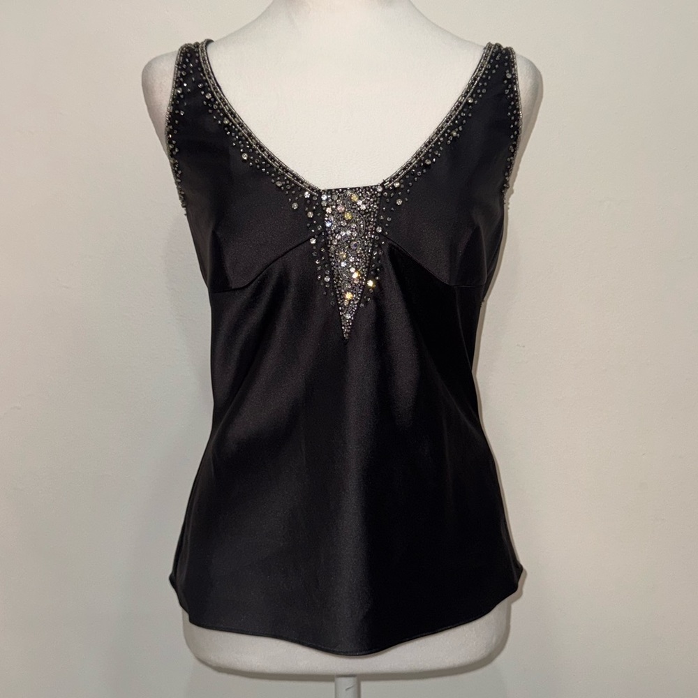 Karen Millen Black Satin Beaded Open Back Top Size US 6 Y2K Evening